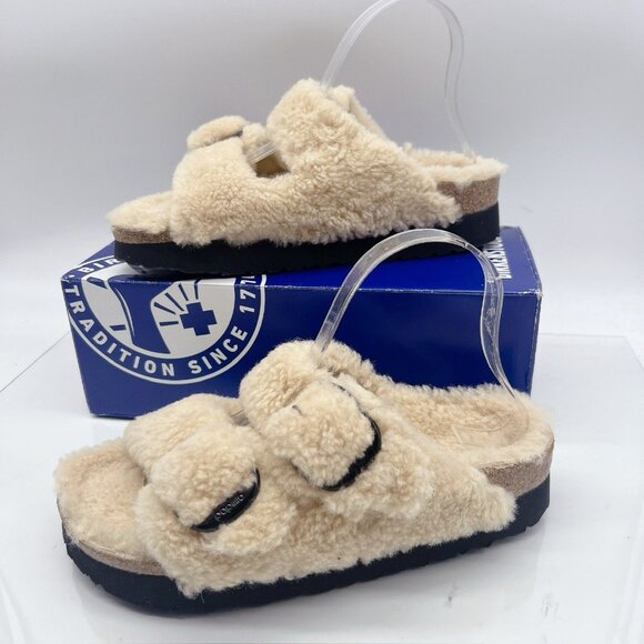 Birkenstock Arizona Big Buckle Shearling Teddy Eggshell Platform Sandal EU 36 - Picture 3 of 13